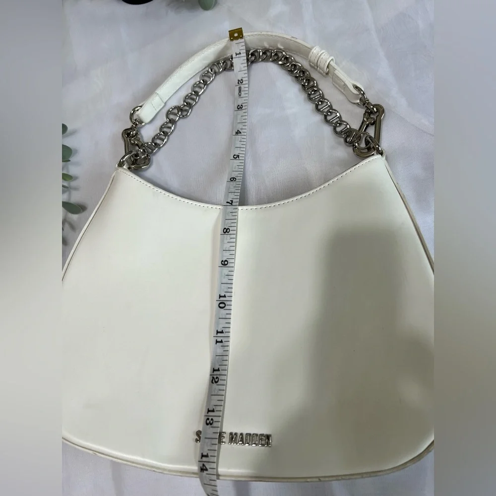 Steve Madden White Half Moon Crescent Chain Accent Y2K Shoulder Purse